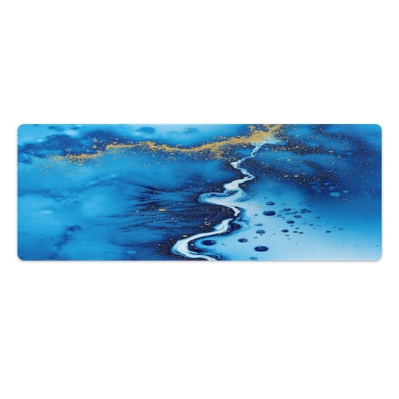Blue Abstract Splash Art Kitchen Rugs Pvc Mats Set of 2 Pieces Non Slip Soft Cushioned Standing Mat And Runner Wipeable Floor Mat