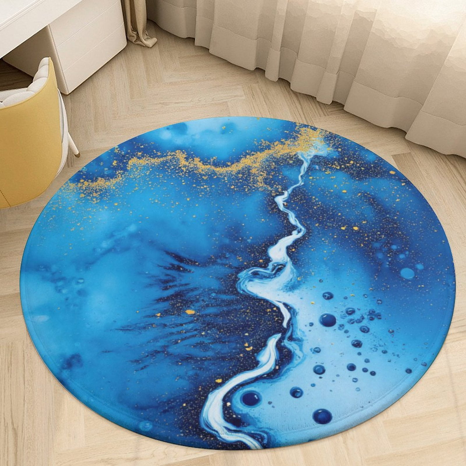 Blue Abstract Splash Art Round Area Rugs for Bedroom Living Room, 3FT ...