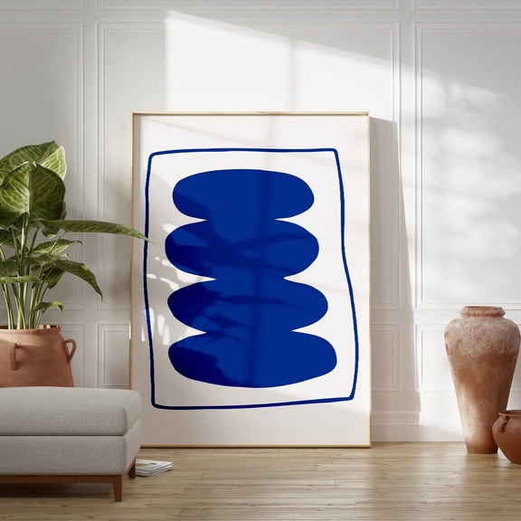 Blue Abstract Stacking Stone Art Poster Minimalist Modern Wall Decor, 12x18 UNFRAMED
