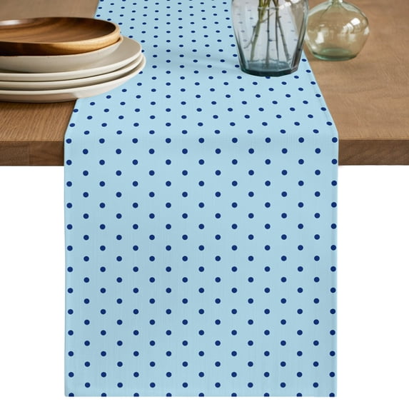 Blue Abstract Table Runner, Modern Black Polka Dots Country Pastoral ...