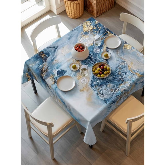 Blue Abstract Tablecloth Square Table Cloth 54x54, Waterproof Outdoor Table Cloth Covers Decorative Table Protector, Modern Marble Yellow Ombre Washable Table Cover for Kitchen Dinning Party