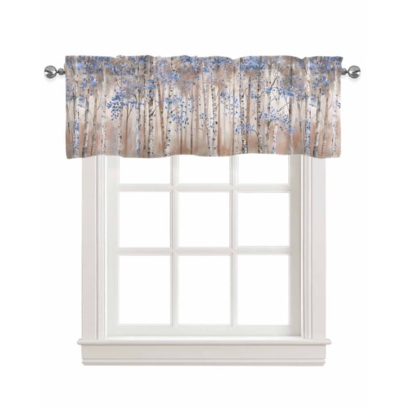 Blue Abstract Tree Linen Curtain Valance for Bedroom/Bathroom/Kitchen/Living/Dining Room Windows, Contemporary Forest Painting Smear Art Pocket Topper Drapes Decorative Cafe Drapery Panel 54"x18"