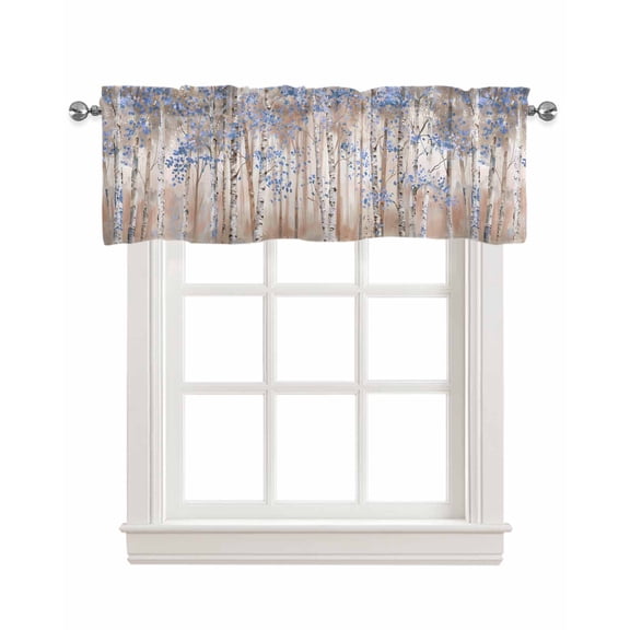 Blue Abstract Tree Linen Curtain Valance for Bedroom/Bathroom/Kitchen/Living/Dining Room Windows, Contemporary Forest Painting Smear Art Pocket Topper Drapes Decorative Cafe Drapery Panel 54"x18"