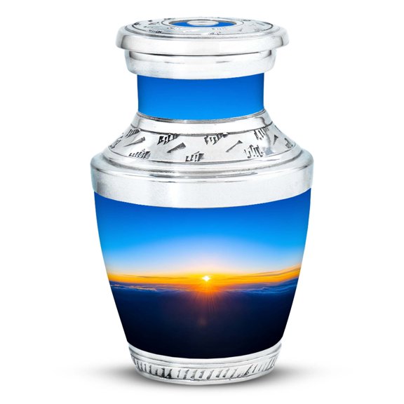 Blue Abstract Urn for Ashes Mom, Decorative Funeral Urn For Dad - Blue Abstract Theme Cremation & Memorial Sharing Urns for Ashes with Lid - 3inch, Small/Mini Size - Single 1Pcs