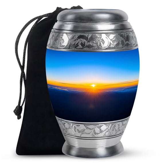 Blue Abstract Urn for Ashes Adult, Decorative Funeral Urn - Blue Abstract Theme Cremation & Memorial Sharing Urns for Ashes with Lid