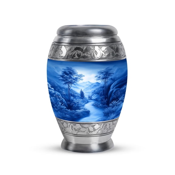 Blue Abstract Urns for Ashes Adult Women - Cremation Urns for Mom - Burial Blue Abstract Theme Funeral Urn with Secure Lid - Blue Urn for Ashes Adult Male3inch, Small/Mini Size - Single 1Pcs