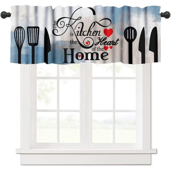 Blue Abstract Valances Curtain Retro Rustic Fork Spoon Tableware Quotes ...