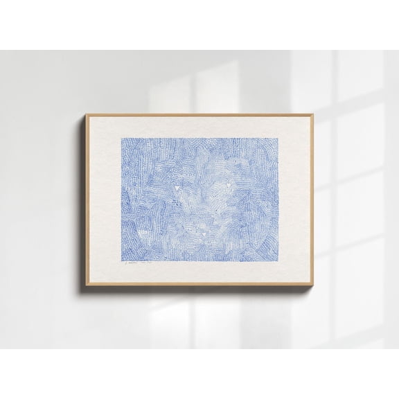 Blue Abstract, Vintage Original Lithograph, Blue and Light Beige Art Print, Minimalist Wall Art, Hidden Image Poster, Unframed Poster Size 8x12
