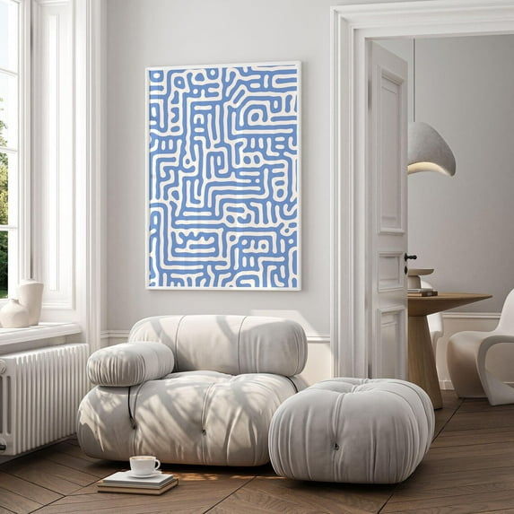 Blue Abstract Wall Art, Light Blue Mid Century Modern Decor, Blue Maze Art Print, Mid Century Wall Art, Midcentury Home Decor Poster, Unframed Canvas Size 12x18