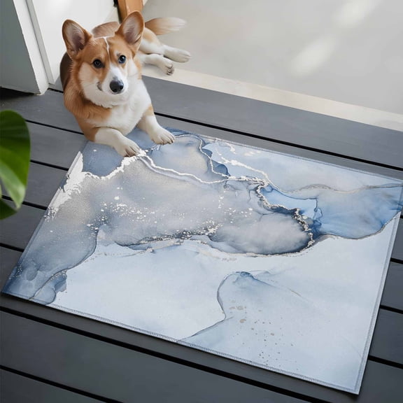 Blue Abstract Washable Area Rug 2x3 Marble Fluid Art Water Ripples Low-Profile Area Rugs with Non Slip Backing Indoor Floor Carpet for Entrance Living Room Bedroom Home Office