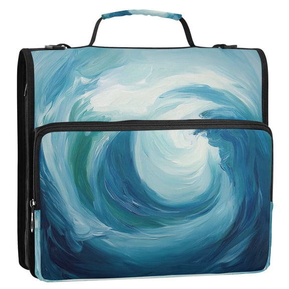 Blue Abstract Waves 3-Ring Binder Bag 13.6x12.4x3.5in Water-Resistant Canvas for School or Office Use