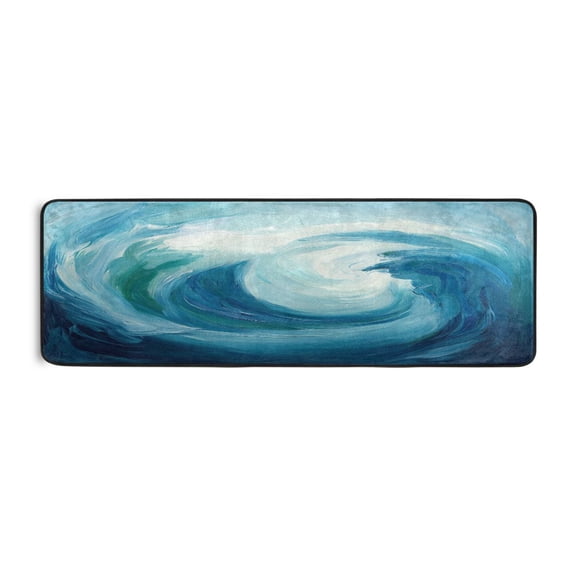 Blue Abstract Waves 72x24" Runner Rug, Non-Slip Memory Foam Cushion, Anti-Crease for Hallways and Bedrooms
