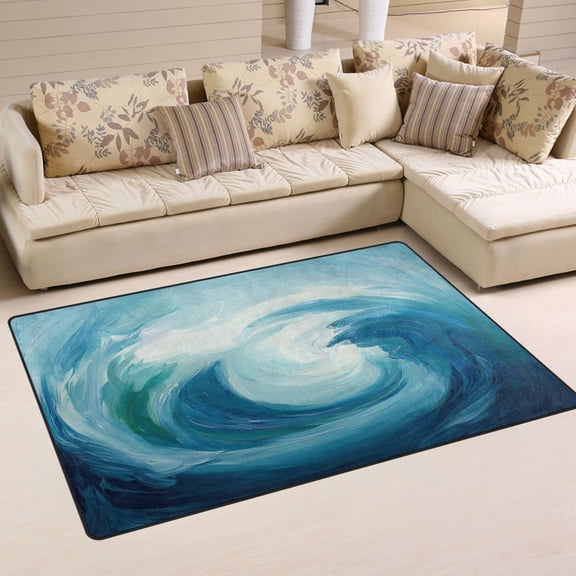Blue Abstract Waves Soft Polyester Area Rug 31''x20'', Non Slip, Memory Foam, Water Absorbent