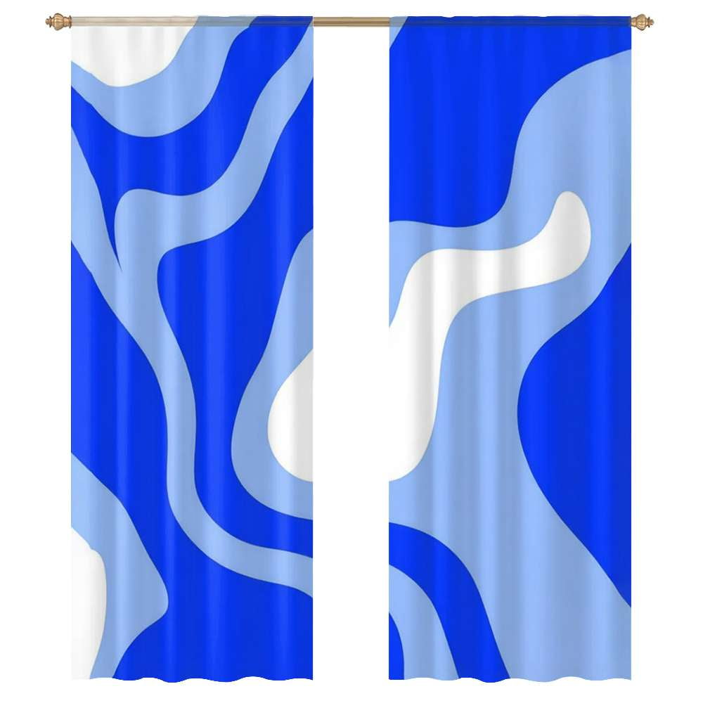 Blue Abstract Wavy Paper Art Sheer Voile Curtain Window Tulle Curtains ...