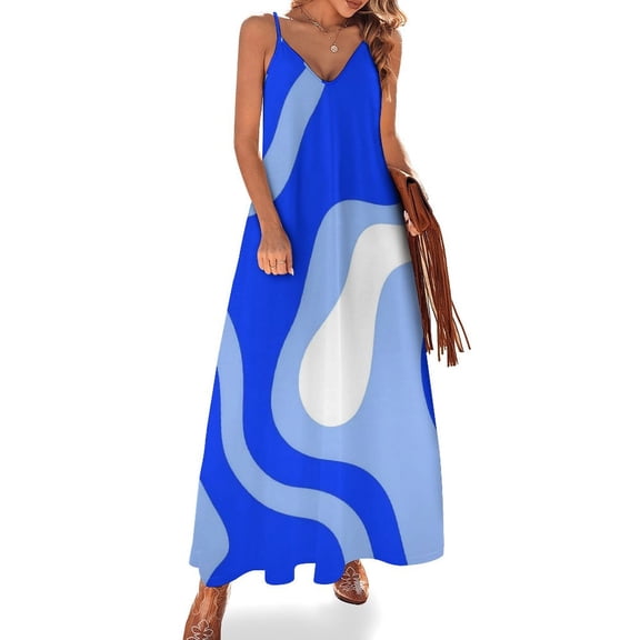 Blue Abstract Wavy Paper Art Sleeveless Dress Dresses Women Summer Women's Summer Clothing