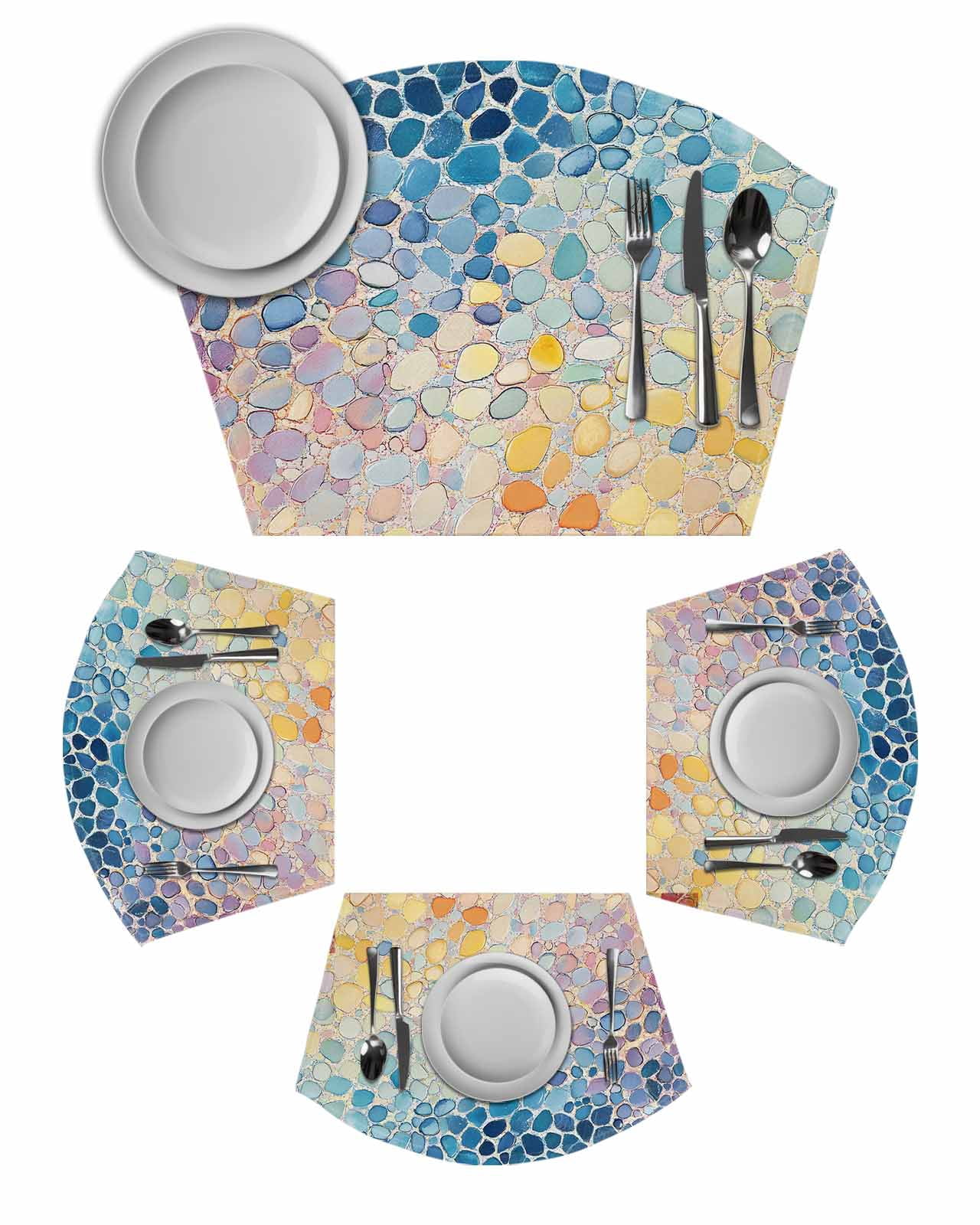 Blue Abstract Wedge Shaped Placemats Set of 6, Cotton Linen Fan Place ...