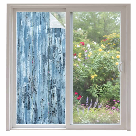 Blue Abstract Window Privacy Film, Vintage Geometric Gradient Oil Painting Simple Static Cling UV Sun Blocking Heat Control Window Tint Day and Night, Non-Adhesive One Way Privacy Cover 35.4''x78.7''