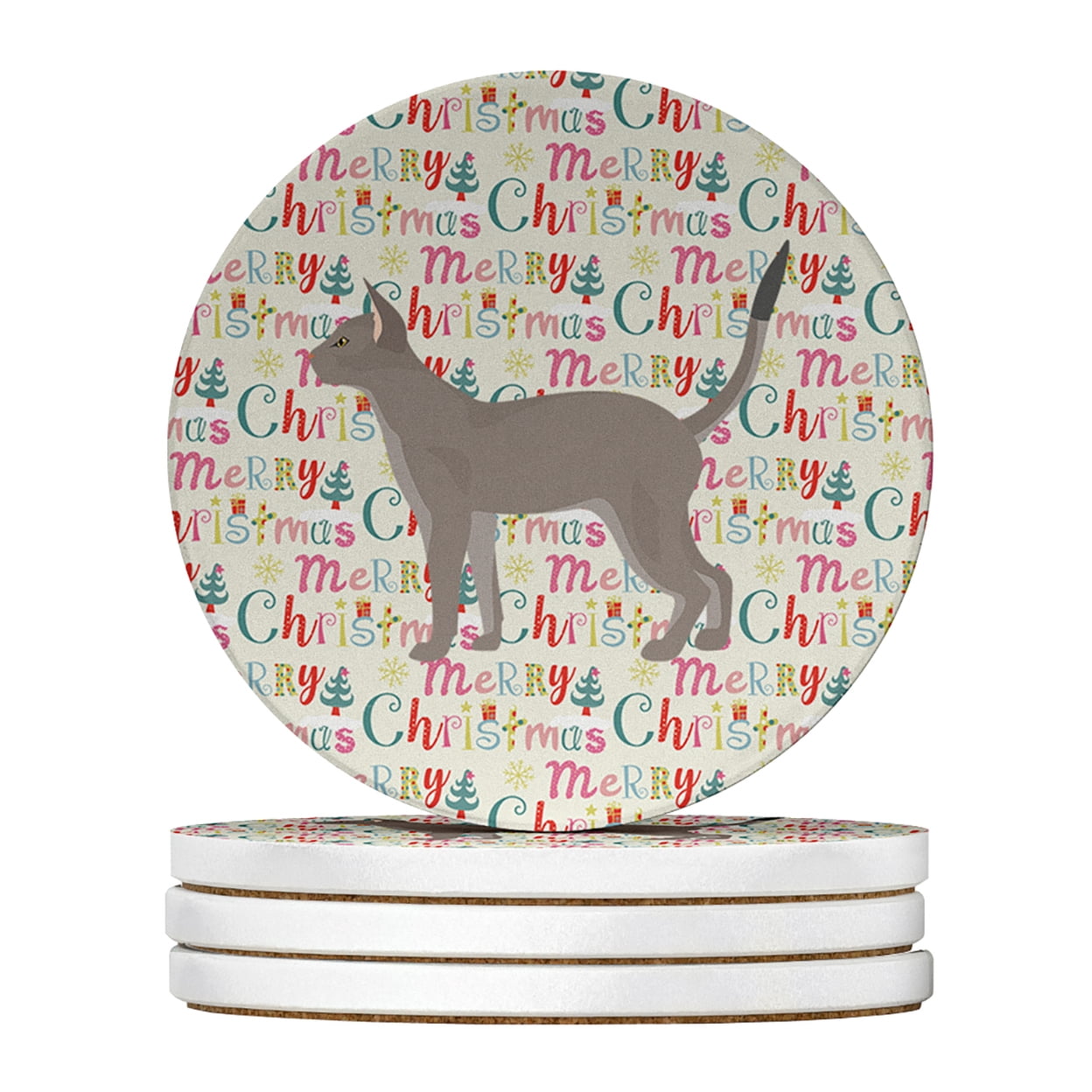 Blue Abyssinian Cat Christmas Large Sandstone Coasters Pack of 4 4 in x 4 in