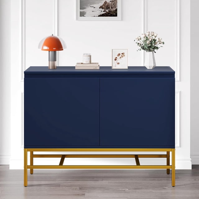 Blue Accent with 2 Doors and Gold Metal Legs, FURNINEST Buffet