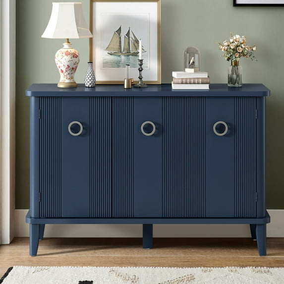Blue Accent Cabinet Furniture, TUANLUO Storage Cabinet with 3 Doors, Wood Accent Cabinet with Adjustable Shelves, Buffet Cabinet for Kitchen Living Room Entryway Hallway, 47.2"L x 15.7"W x 31.5"H