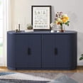 thumbnail image 1 of Blue Accent Storage Cabinet, Curved Sideboard Cabinet, Atumon Storage Cabinet with 4 Doors and Adjustable Shelves, Modern Buffet Sideboard, Wood Cabinet Furniture for Entryway Hallway Living Room, 1 of 10