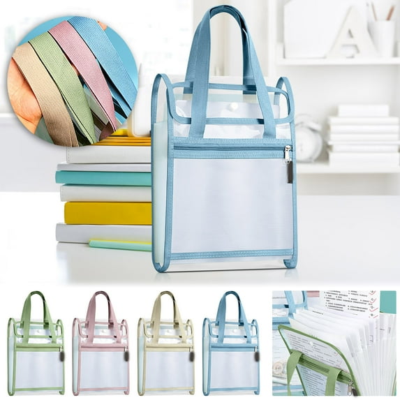 Blue Accordion Expanding File Folder, Vertical Handheld Document Organizer for Large Papers, Portable Multi Pocket Storage Bag for Home Use, Durable Handle Case