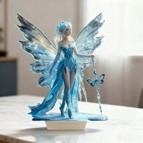 Blue Acrylic Fairy Tabletop Decoration 2D Flat Elf Desktop Art Statue Acrylic Angel 2D Flat Angel Figurine Creative Decoration for Home Table Top Bedroom Living Room Office Decor