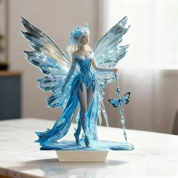 Blue Acrylic Fairy Tabletop Decoration 2D Flat Elf Desktop Art Statue Acrylic Angel 2D Flat Angel Figurine Creative Decoration for Home Table Top Bedroom Living Room Office Decor