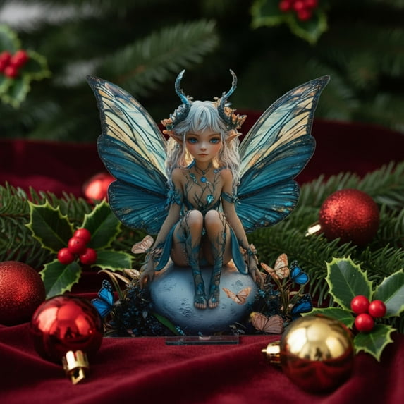 Blue Acrylic Fairy Tabletop Decoration 2D Flat Elf Desktop Art Statue Acrylic Angel 2D Flat Angel Figurine Creative Decoration for Home Table Top Bedroom Living Room Office Decor