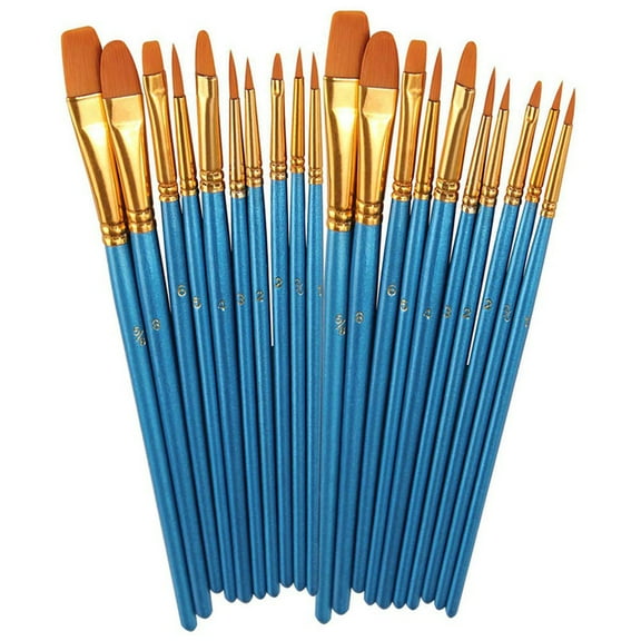 Blue Acrylic Paint Brush Set 20 Pcs Nylon Hair Brushes For Multi Purpose #I4tM5