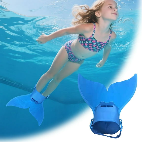 Blue Adjustable Mermaid Swim Fin for Swimming Training Children Swimming Fins Training Swimming Foot Flipper Diving Feet Tail Monofin Girl Boys