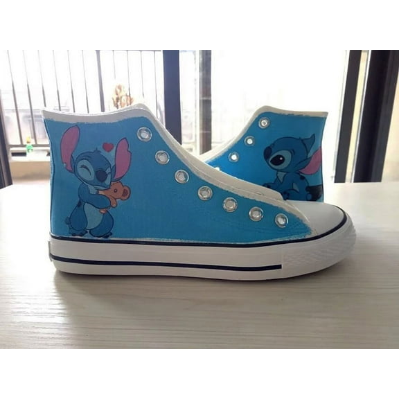 Blue Adult Canvas Shoes, Fashionable High-Top Skateboard Shoes, Cartoon Sports Shoes Unisex Leisure