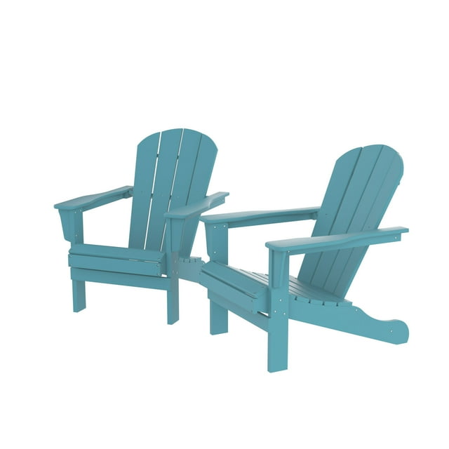 Blue Adult Size HDPE Plastic Resin Deck Chair Set of 2 Weather