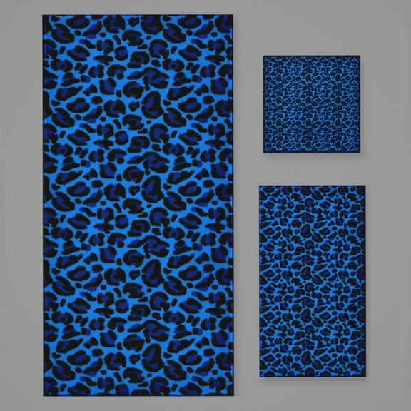 Blue Aesthetic Leopard Print Bath Towel Sets For Bathroom Hand Towels Fingertip Towels 3 Piece Soft Absorbent For Bathroom Kitchen Hotel Beach