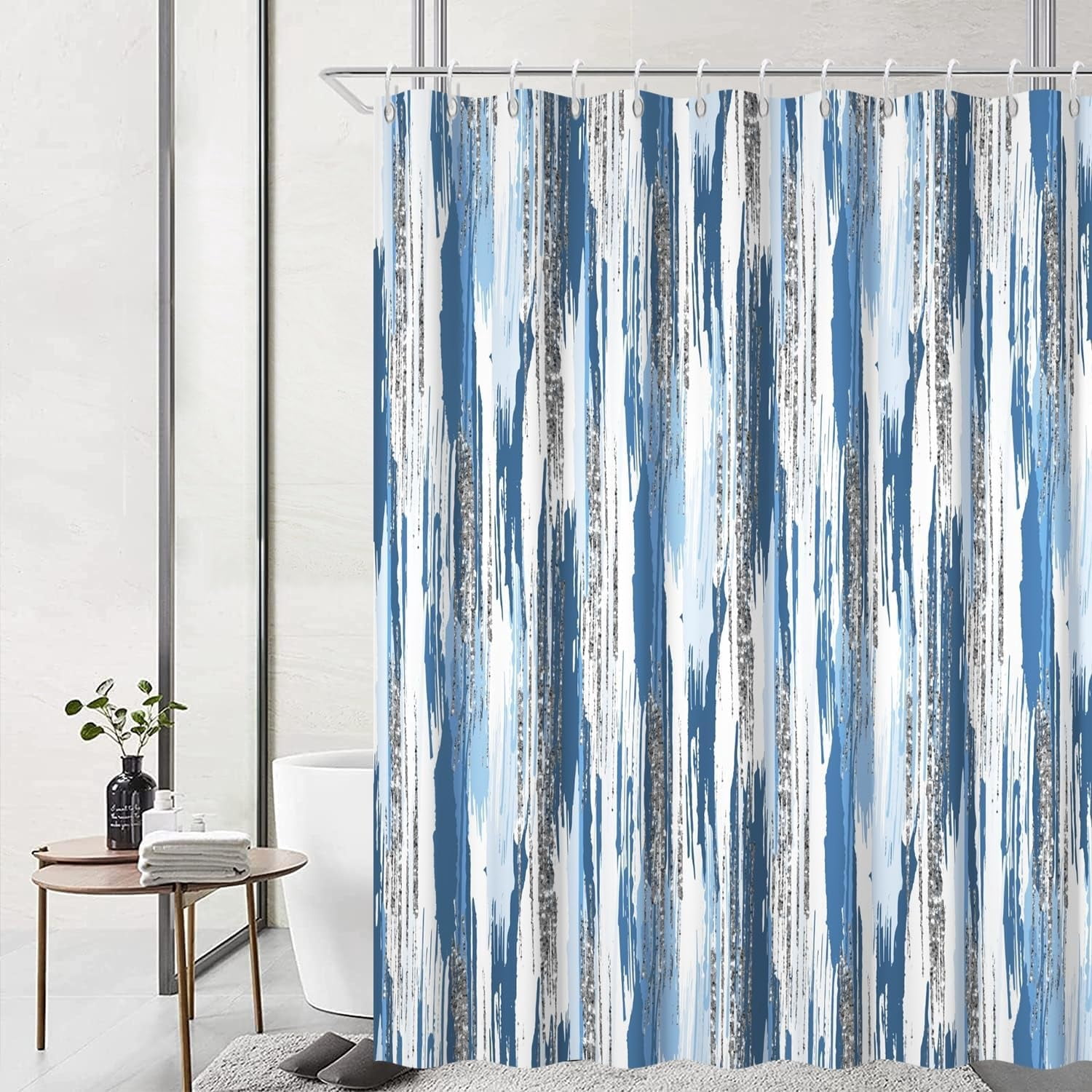 Blue And Silver Shower Curtain