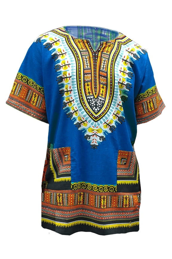 Blue African Print Dashiki Shirt from S to 7XL Plus Size