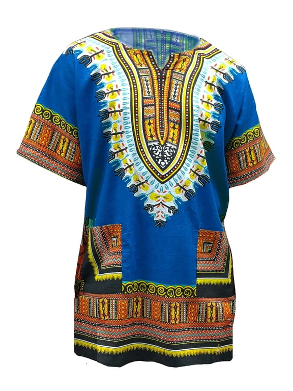 Blue African Print Dashiki Shirt from S to 7XL Plus Size