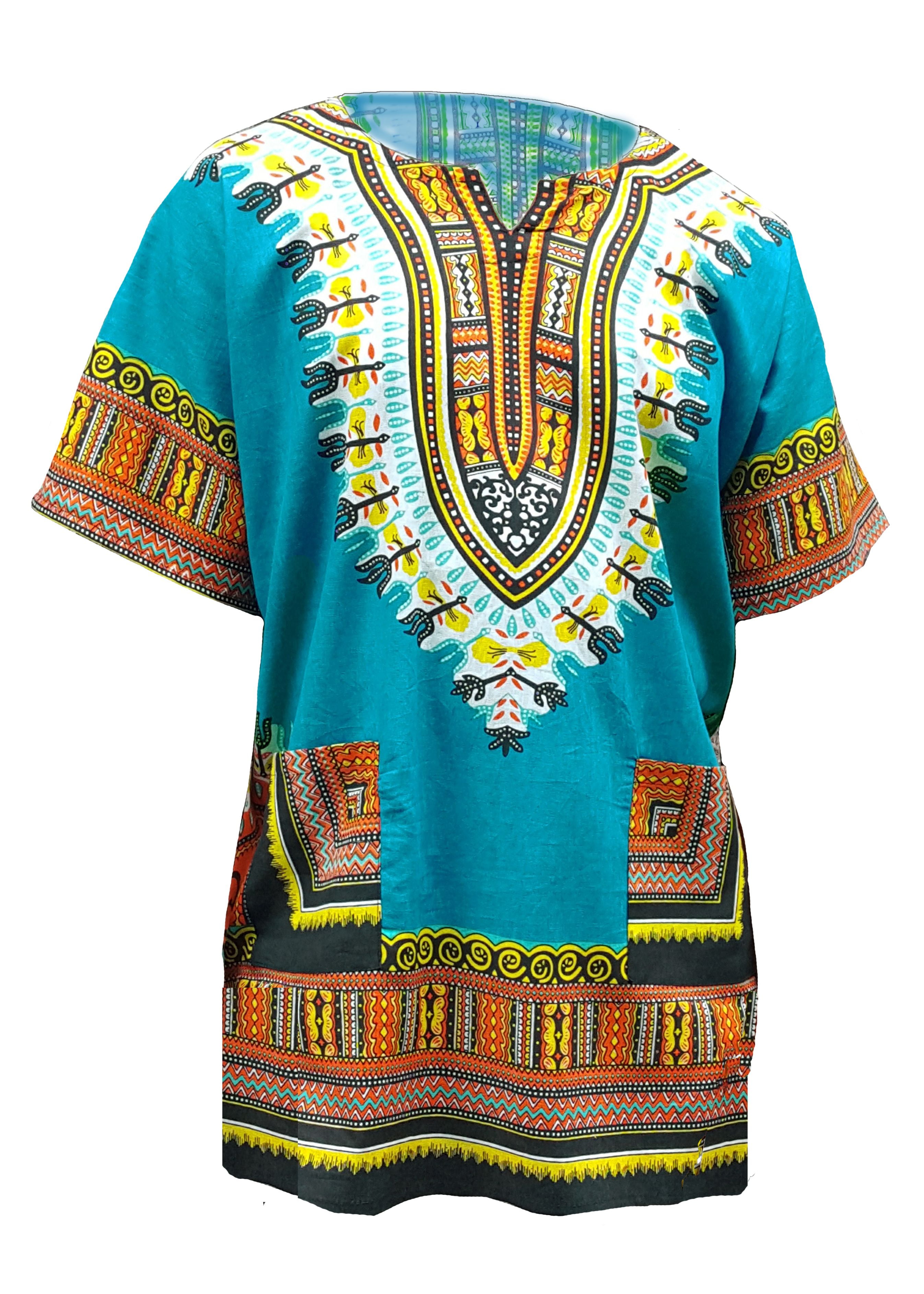 Blue African Print Dashiki Shirt from S to 7XL Plus Size