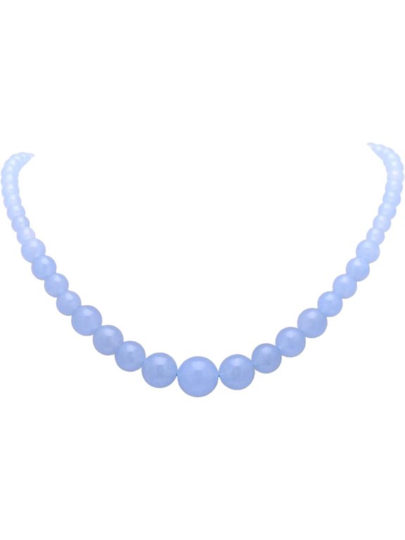 Blue Agate Beads Graduated Strand Necklace for Women, 18 Inches[m4164]