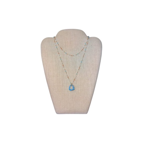 Women's Blue Agate Druzy Double Strand Crystal Necklace