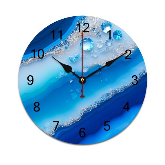 Blue Agate Gemstone Print-1 Printed Silent Wall Clock Round Kitchen Clock Chic Quiet Desk Clock For Living Room 10in