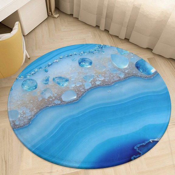 Blue Agate Gemstone Print Round Area Rugs for Bedroom Living Room, 4FT Soft Indoor Circle Carpets, Carpet Home Decor Floor Mat