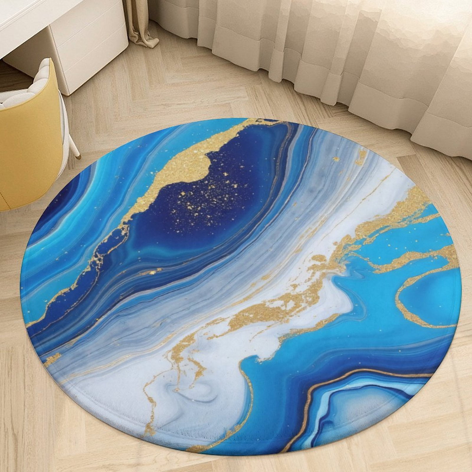 Blue Agate Gold Vein Art(1)-1 Round Area Rugs for Bedroom Living Room ...