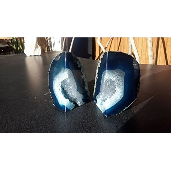 Blue Agate Quartz Geode Book Ends - Made from The Finest Grade Brazilian Agate