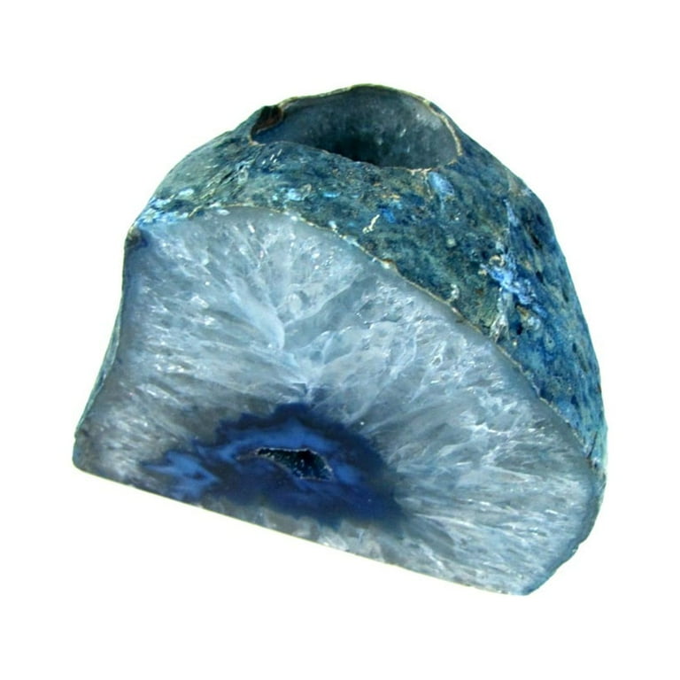 Blue Agate Reiki Stone Candle Holder Chakra Heal Negative Energy Balance Geode Blue Agate Reiki Stone Candle Holder Chakra Heal Negative Energy Balance Geode