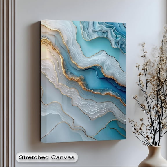 Blue Agate Wall Art Teal Marble Abstract Geode Print Home Decor Office Wall Art Living Room Decor, Paper Poster Only
