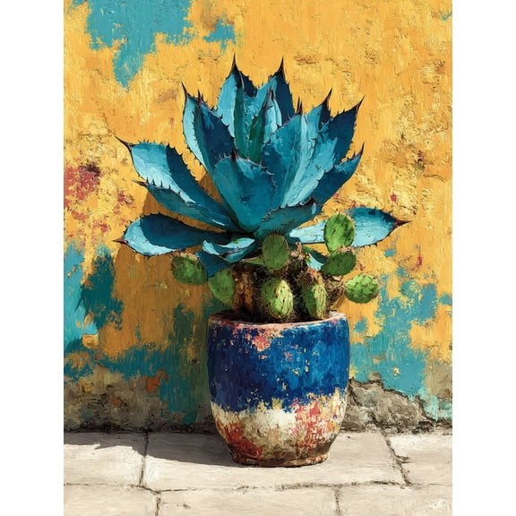 Blue Agave Cactus Canvas Scenic Desert Painting Living Bedroom Office Wall Decor