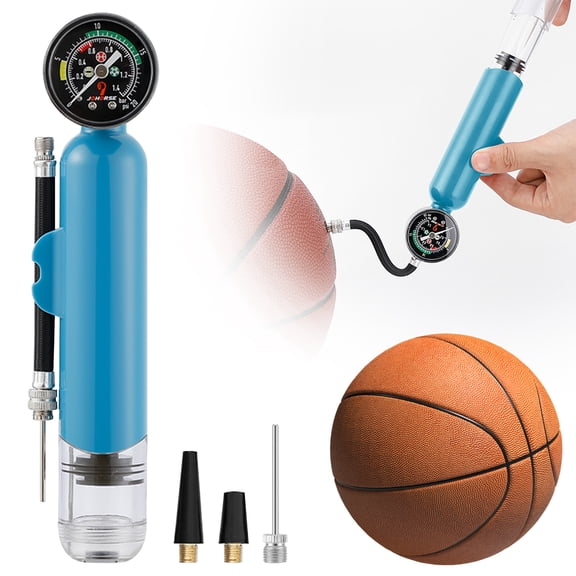 Blue Air Pump with Watch by Dusknt Pump with Pressure Gauge Pump with Needle Inflation Hand Pump for Basketball Soccer Football