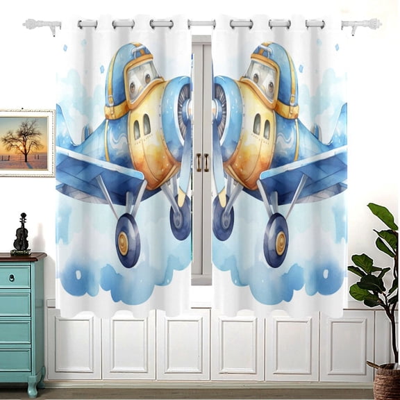 Blue Aircraft Airplane Clouds Curtains Black Out Curtains for Sliding Glass Doors Bedroom Living Room Bathroom 2 Panels Set