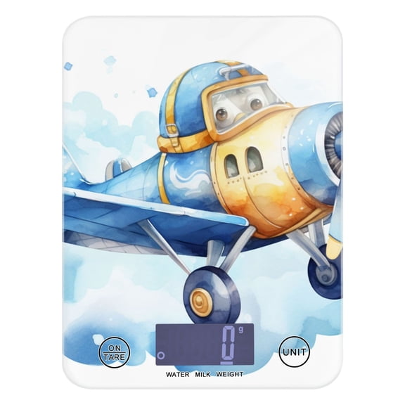 Blue Aircraft Airplane Clouds Food Scale Digital Kitchen Scale Waterproof Tempered Glass Tare Function 11 lb for Baking Cooking Meal Prep